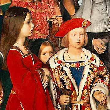 Erasmus of Rotterdam visiting the children of Henry VII at Eltham Palace in 1499 and presenting Prince Henry with a written tribute., Richard Burchett